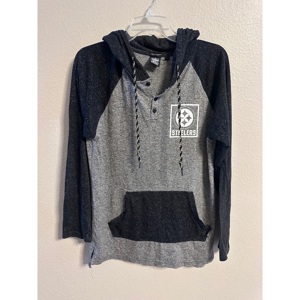 NFL Pittsburgh Steelers Hoodie Long Sleeve Pullover Gray Black Mens M